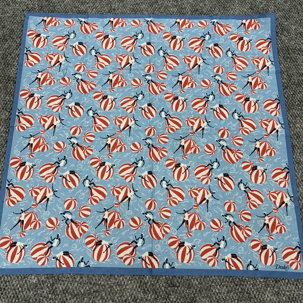 Drake's Summer Beach Ball Cotton Square Bandana Scarf Handkerchief Italy ~ Rare